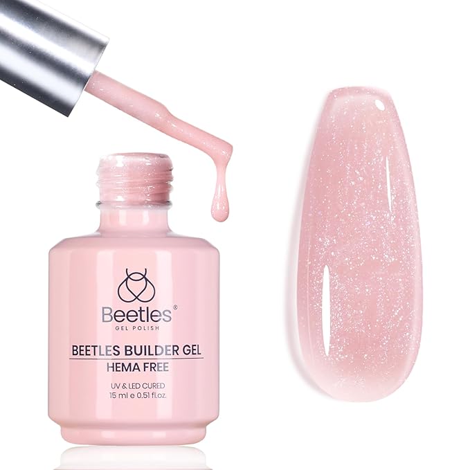 Beetles Builder Gel HEMA Free-0.51 oz Lady with Dreams Glitter Pink Building Gel,Building Apex Strengthening Thickening Sensitive Nails Extension,for Beginner DIY Salon at Home,UV LED Lamp Cured