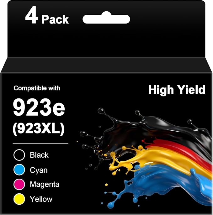 923e 923XL Ink Cartridges for HP Printers 8125e 8120e 8135e Replacement for HP 923 Ink Cartridges for Office Jet Pro 8125e 8120e 8120 8135e 8135 8139e 8130e, for HP Ink 923 923e HP923 with Chip 4 Pack