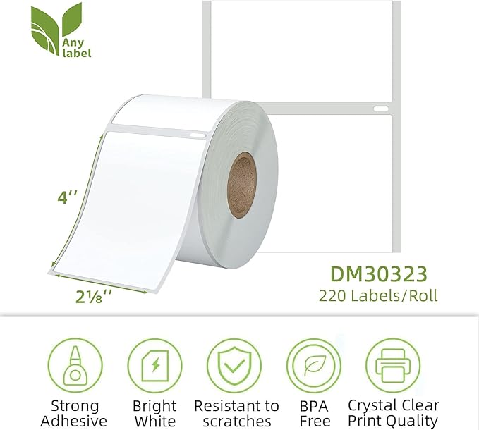 Compatible 2-1/8" x 4" Direct Thermal Labels Replacement for DYMO 30323 Address Shipping Postage Barcodes, Compatible with Rollo, DYMO 4XL & Zebra Desktop Printers (12 Rolls, 220 Labels/Roll)
