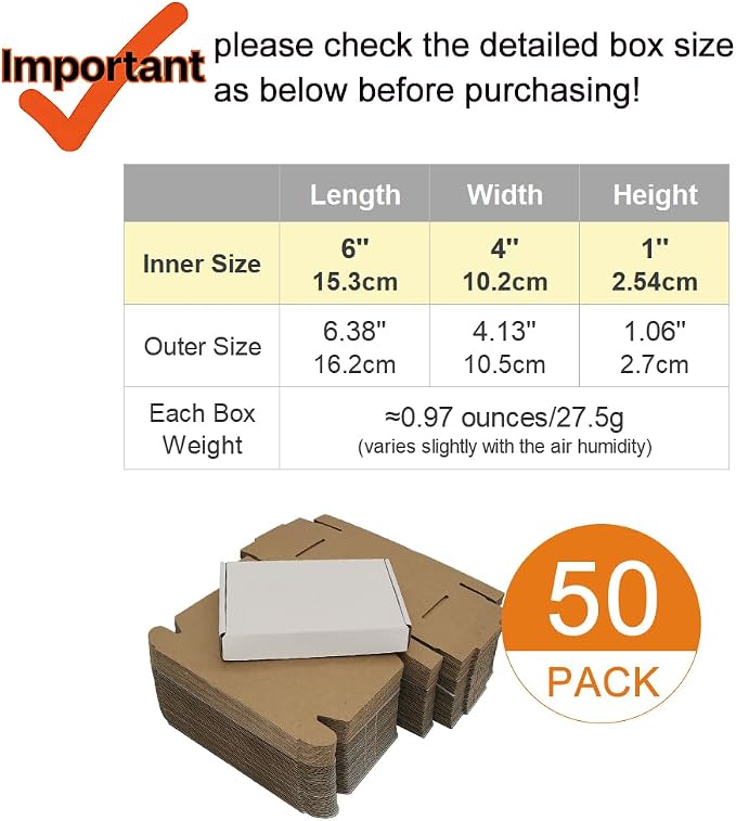 50 Pack 6x4x1'' Small Shipping Boxes, Corrugated Cardboard Mailers for Business, White (CM641)