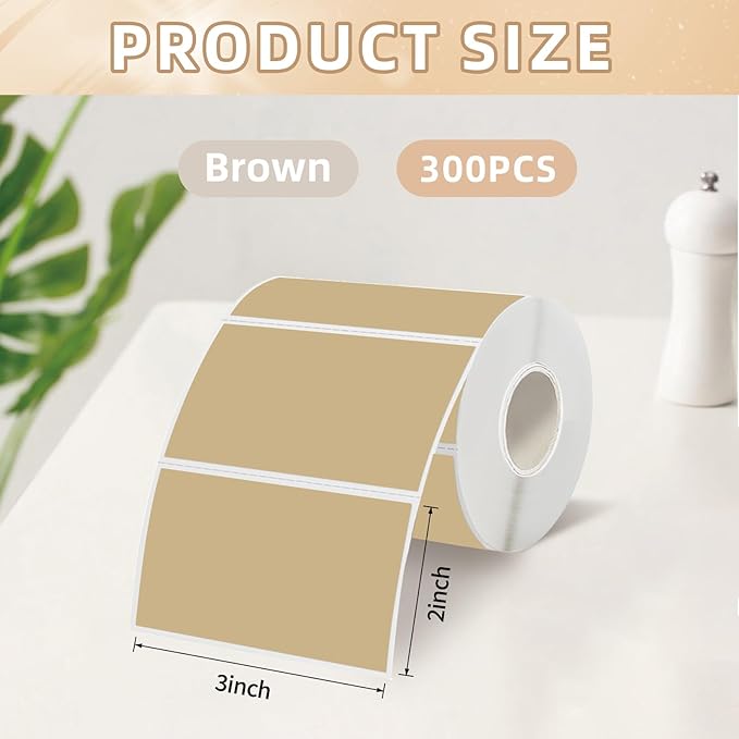 Starboling 3" x 2" Thermal Labels,Self-Adhesive Rectangle Thermal Printer Sticker,for Price,Barcode,Mailing,Name（Brown）