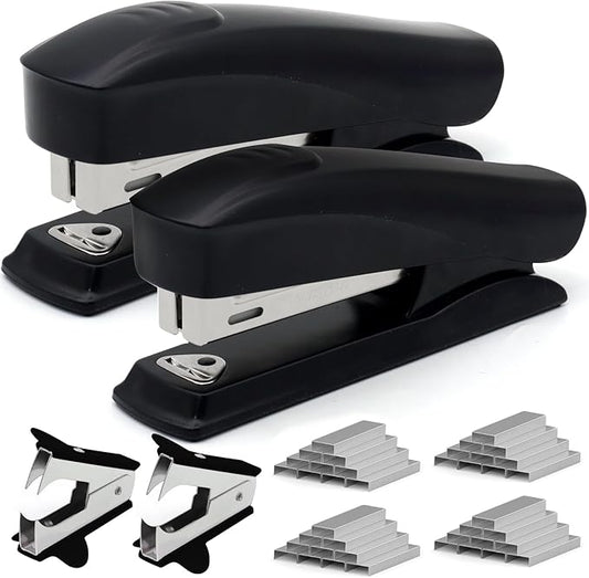 2 Pack Black Office Stapler, 25-Sheet Capacity with 4000 Staples and 2 Staple Removers, Desktop Stapler, Black Office Supplies for Students and Office Clerks