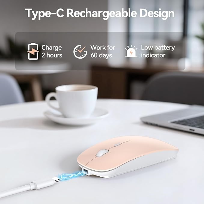 TECKNET Bluetooth Wireless Mouse, Rechargeable Silent Portable Computer Mouse, 6 Adjustable DPI, Dual Mode (Bluetooth 5.2/3.0 and 2.4G USB Receiver) for Laptop, iPad, MacBook, PC, Desktop, Android