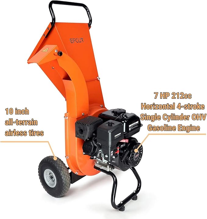 C30 Wood Chipper Shredder Mulcher 7 HP 212cc Heavy Duty Rotor Engine Gas Powered 3 inch Max Wood Diameter Capacity 20:1 Reduction Ratio