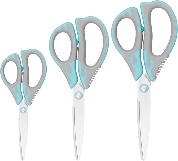 Scissors, Stainless Steel Blades, Soft Grip Handle, Suitable for Households,Offices and Schools, Green/Grey, 3 pcs/Pack