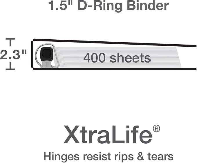Oxford 3 Ring Binders, Binders for School, 1.5 Inch ONE-Touch Easy Open D Rings, 3-Sided View Binder Covers, Xtralife Hinge, Non-Stick, PVC-Free, Assorted Colors, 375-Sheet Capacity, 4 Pack (79907)