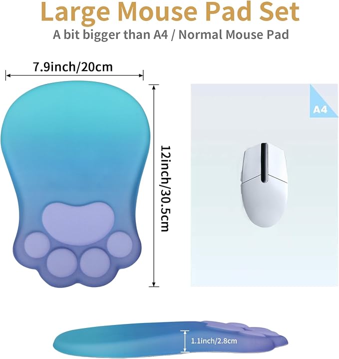 L-SPOUTTO Ergonomic Mouse Pad with Wrist Rest,Cute Mouse Pad Wrist Support | Cat Paw Comfortable Massage Design,Computer Pain Relief Mousepad with Non-Slip PU Base for Desk Laptop Gaming,Purple&Green
