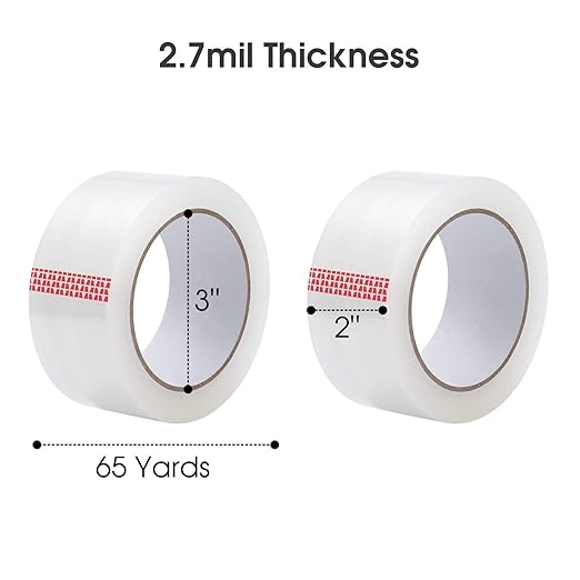 Pacific Mailer Clear Packing Tape, Heavy Duty Packaging Carton Tape for Shipping Packaing Moving Sealing, 2 Inch Wide, 2.7mil Thickness, 65 Yards Per Roll [Pack of 18]