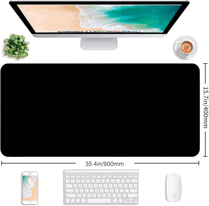Large Black Computer Mouse Pad, Office Non Slip Gaming Desktop Keyboard Pad | Large Extended Mouse Pad; Full Desk Coverage; Waterproof Coating; Stable Anti-Slide Base For Gaming, Office, Study Daily Use