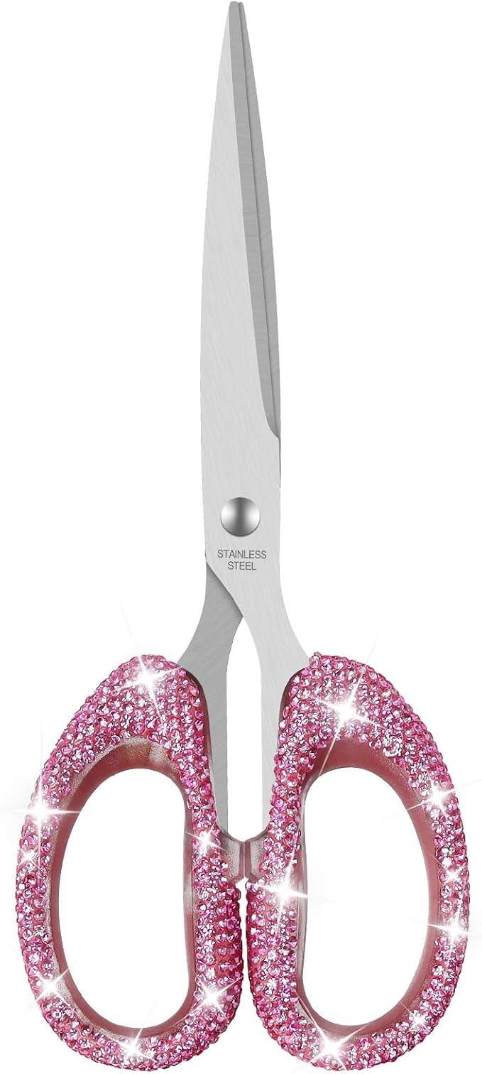 Koqye 7.68-Inch Red & Green Rhinestone Scissors - Bling Metal Cute Scissors for School, Office, Christmas, Crafting & Home - Decorative Sparkly Handle Paper Cutting Tool (Pink)