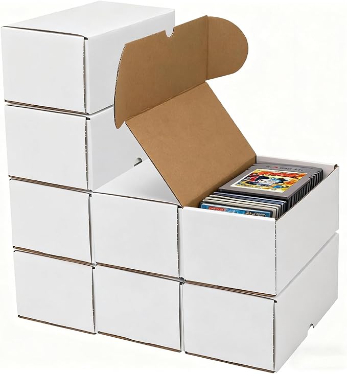 Bulk 200 Capacity Card Toploaders Storage Box, in Total 25 Pack Brown White Cardboard Shipping Boxes for 5000 Count 35pt 3x4 inch Toploaders or Toploaded Cards