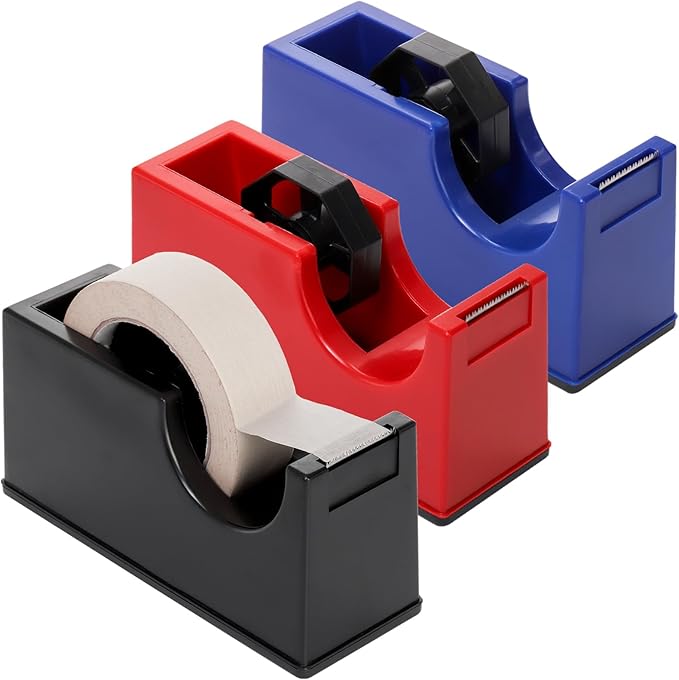 Suwimut 3 Pack Desktop Tape Dispenser Holder with 1 Inch Core and 3 Inch Core, Tape Roll Dispenser Desk Tape Dispenser with Weighted Non-Skid Base for Office Home School (Tape not Included)