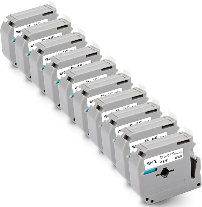 Labelwell Value Pack M-K231 Label Tape 12mm 0.47 Inch Replacement for | Brother P Touch M Label Tape MK231 M-K231 M-K231s Refills for PTouch PT-M95 PTM95 PT-70BM PT-65 PT-70 (10-Pack, Black on