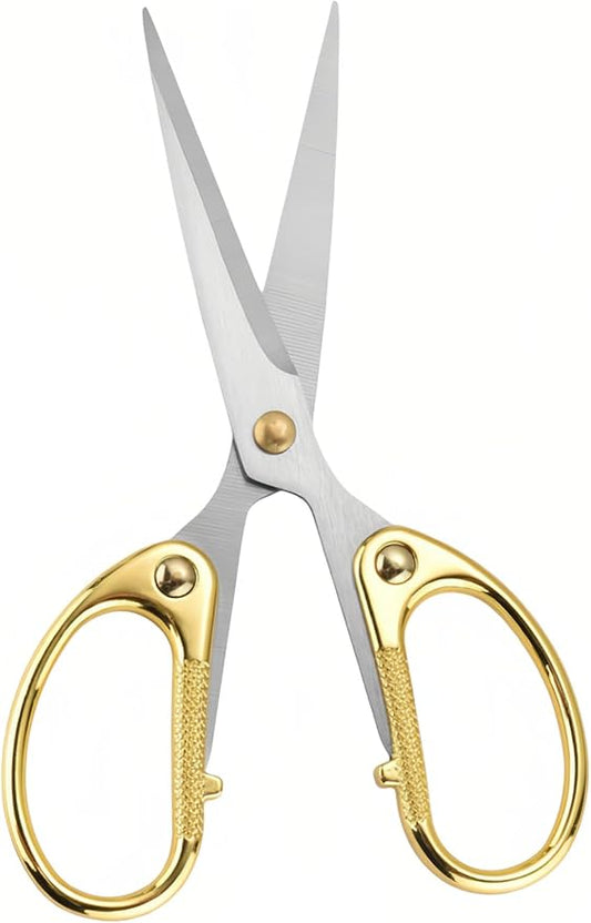 5" Stainless Steel Scissors Sharp Blades - Ambidextrous Comfort Grip Multipurpose for Office, Home, School, Crafts, Fabric - Ideal Gift (Gold)