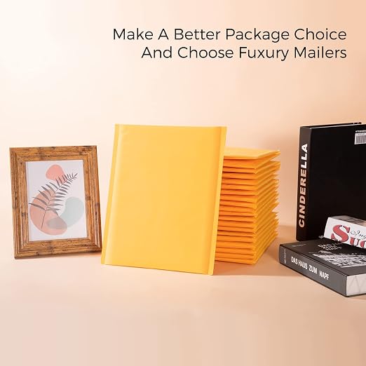 Fuxury Kraft Bubble Mailers 8.5x12 Inch 500 Pack Self Seal Padded Envelopes | #2 Usable Size 8.5x11" Bubble Envelopes Strong Adhesion Padded Mailers Book Mailer Packaging for Small Business,Yellow