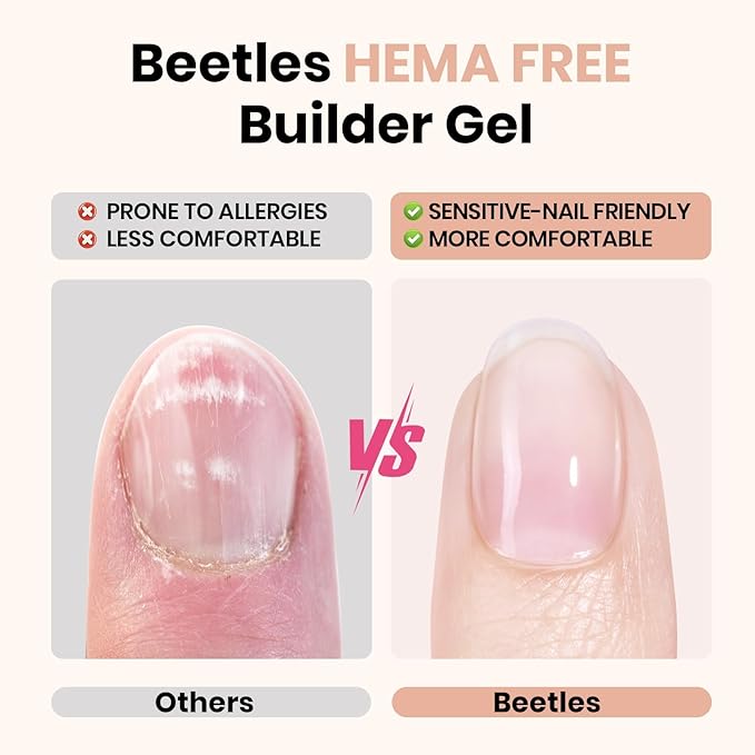 Beetles Builder Gel Nails Kit HEMA Free & Handheld Nail Lamp,8 in 1 Clear Natural Nude Building Gel with Base & Top Coat,for Nail Thickening Strengthening Building Apex for Beginner DIY Salon at Home