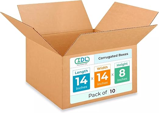 Medium Moving & Shipping Boxes 14x14x8 inches (10-Pack) - Extra Strength 200 lb vs Regular - USA-Made Corrugated Heavy Duty Moving Boxes - Strong Moving and Packing Box - Carton Box by IDL Packaging | Extra Strength 200 lb vs Regular - Corrugated Heavy...