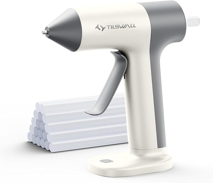 Tilswall Cordless Glue Gun, 4V Fast Preheating Hot Glue Gun with 20pcs Premius Glue Sticks(20x140mm), 2000mAh Type-c Rechargeable, Suitable for DIY Craft, Home Repaire – White