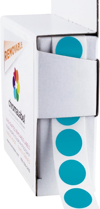 Removable Teal Dot Stickers, 1/2 Inch, 1000/Box | Round Color Coding Labels with Writable Paper for Inventory, Classrooms, Offices, Retail, and Warehouses. Made in USA