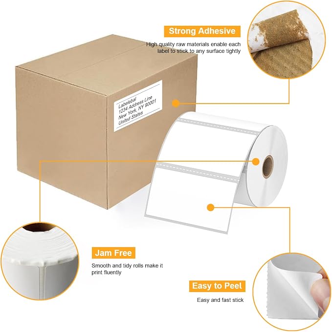 (9,000 Labels/12 Rolls) Labelebal 3-Proof 1" Core 12 Rolls 4" x 2" Inch Direct Thermal Labels, Address Shipping Labels Compatible with Rollo & Zebra Desktop Printers Adhesive