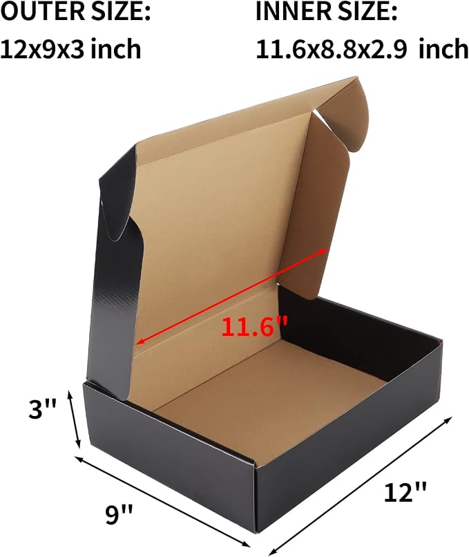 Hoikwo Medium Shipping Boxes for Mailing Shipping Packaging, Corrugated Cardboard Boxes for Packaging Small Business, (Black, 12x9x3-20 Pack)