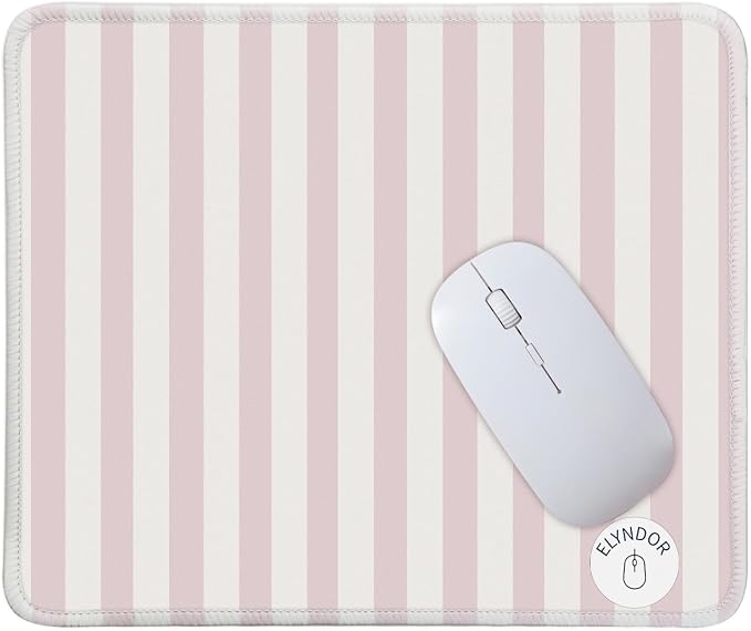 Mouse Pad for Desk with Stitched Edge, Premium Cute Washable Mouse Pads. Computer Mousepad with Non-Slip Rubber Base, Mousepads for Laptop, 9.25x7.75x0.12 inch (Pink Stripes)