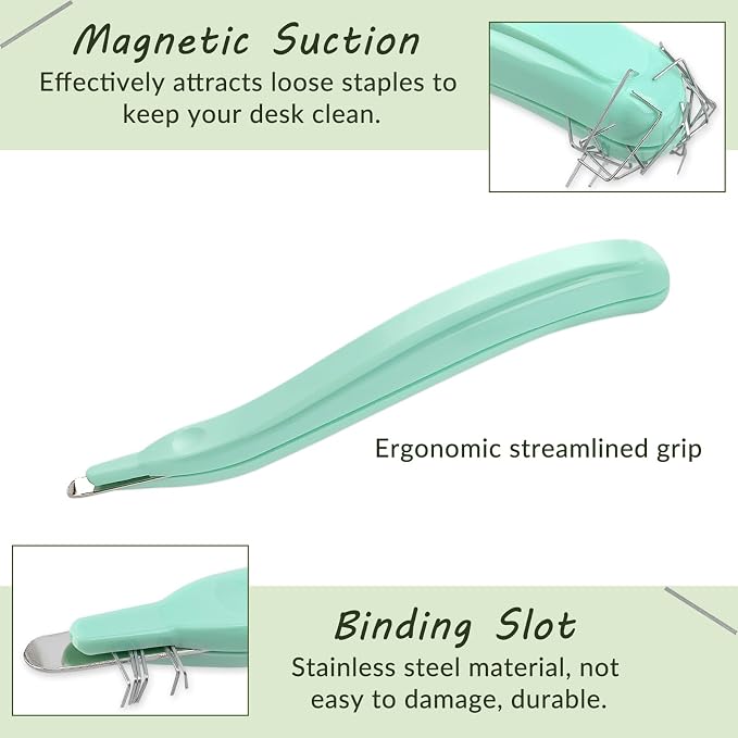 Magnetic Easy Staple Remover Tool, Professional Staple Puller Remover, Staple Remover Stick for School, Office and Home, Light Green