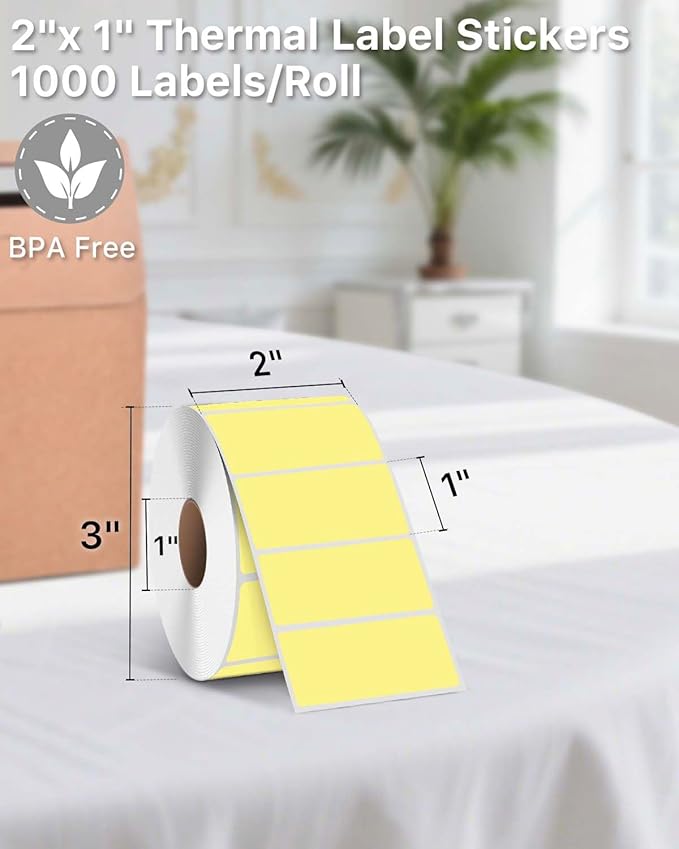 iEager 2x1 Inch Thermal Labels, Yellow Rectangle Thermal Printer Stickers, Durable Shipping Label Printer Sticker for Barcode, Name, Address, 1000 Labels/Roll