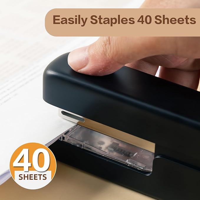 deli Stapler, Desktop Staplers with Integrated Staple Remover, 45 Sheet Capacity Office Stapler, 2 Pack, Black