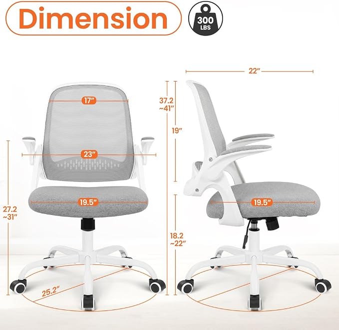 NEO CHAIR Office Computer Chair Ergonomic Mesh Back Flip-Up Arms, Grey | Lumbar Support, Smooth-Rolling Casters, Height Adjustable Seat, Comfortable Seating for Office, Study and Computer Work