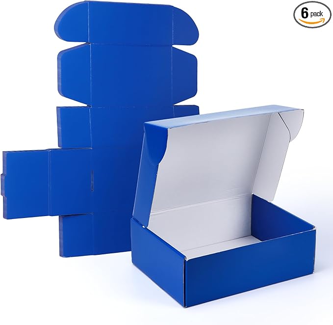 PHAREGE 12x9x4 inch Gift Shipping Boxes Bulk 6 Pack Blue, Tab Lock Tuck Top Mailing Boxes for Packaging Small Business, Medium Cardboard Mailer Boxes for Wrapping Present