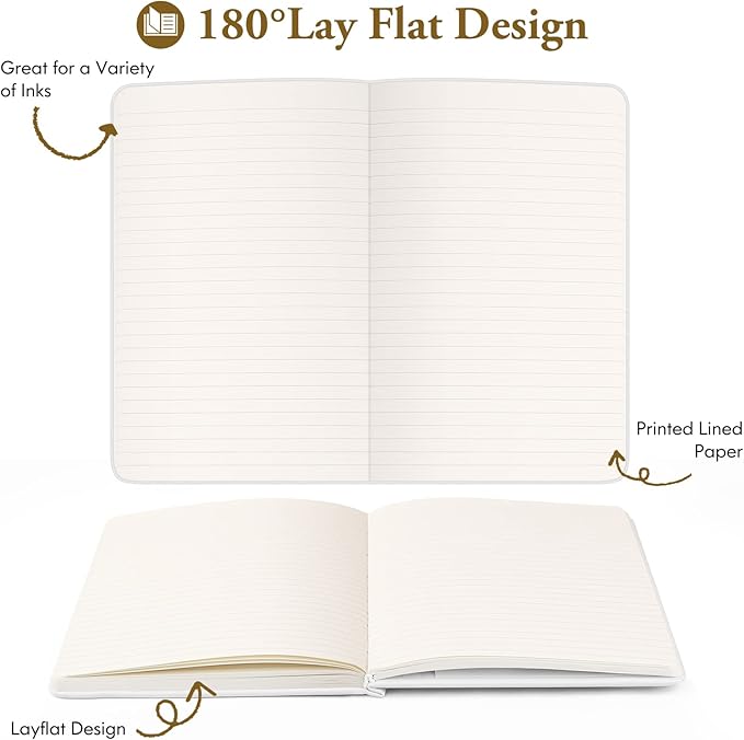 Huhuhero Notebook Journal, Lined Ruled Journal, Hardcover 120Gsm Premium Thick Paper with Faux Leather Notebook for Journaling Writing Note Taking Office School Supplies 5.25"×8.25"(1, Brown)