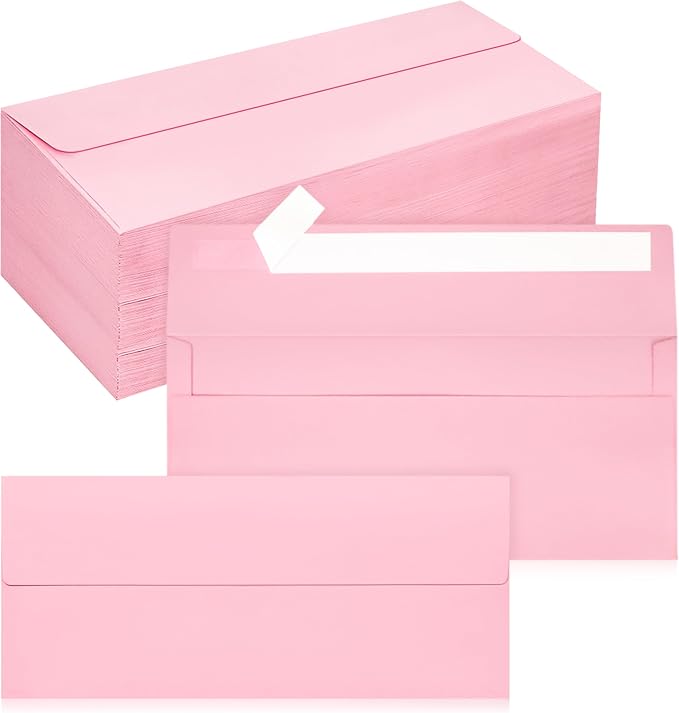 200 Pack #10 Pink Envelopes Letter Size Self Seal Business Envelopes | Security Mailing Envelopes, 4 1/8 x 9 1/2 Inches