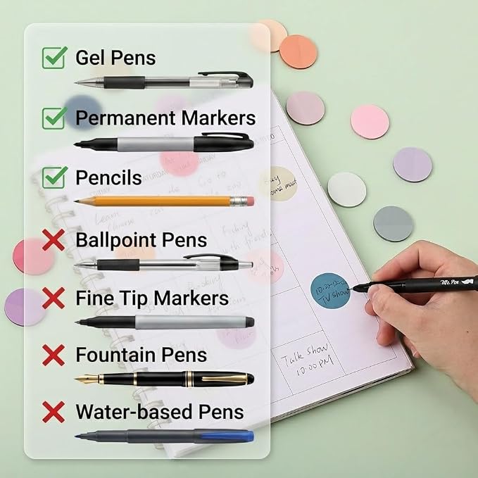 Mr. Pen- Round Transparent Sticky Notes, 1.1” Diameter, 28 Pads | 1120 Sheets, Colorful, Water-Resistant See-Through Sticky Notes Bulk & Fineliner, Smooth Writing