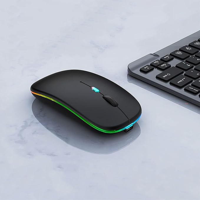 Wireless Bluetooth Mouse Rechargeable Laptop Mice with LED Lights Silent Slim Use(BT5.2 and 2.4G Portable USB) Dual Mode Computer Mouse for Laptop/iPad/Tablet/Apple/Computer/Mac (Black)