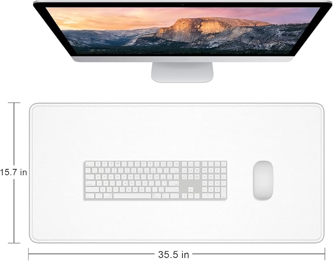 Dapesuom Large Gaming Mouse Pad, Extended Mouse Mat with Stitched Edges, Full Size Keyboard Pad with Non-Slip Base, Big XXL Computer Desk Mats for Gamer, Laptop, Office, 35.5 x 15.7in, Ivory White