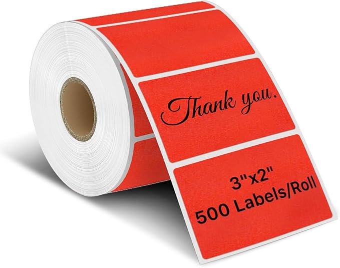 iEager 3" x 2" Thermal Labels, Rectangle Thermal Printer Stickers, Self-Adhesive Durable Sticker with Perforation Line, 500 Labels/Roll, Red