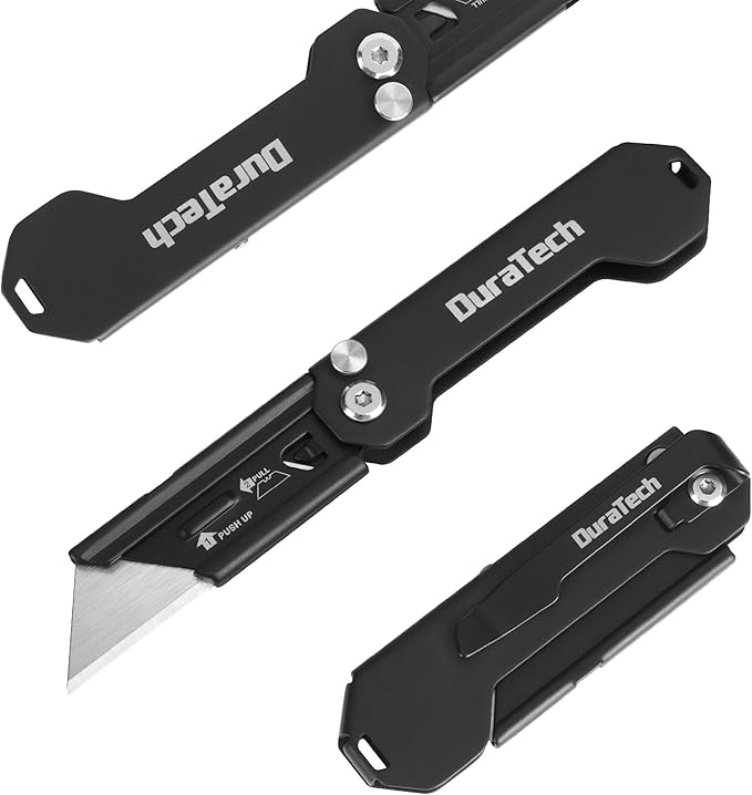DURATECH 2-Pack Folding Utility Knife, Mini Box Cutter with Safety Axis Lock, Belt Clip, Quick-change Blade Mechanism, Full Stainless Steel Body and SK5 Sharp Blade, EDC Pocket Knife Gifts for Men