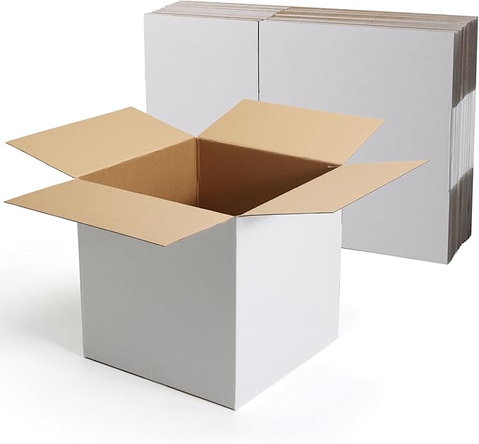 CRUGLA 12x12x12 Shipping Boxes 10 Pack, White Corrugated Cardboard Boxes with Side-Lock and Pre-Applied Double-Sided Tape, Easy Assemble Packing Mailer Boxes for Small Business Shipping