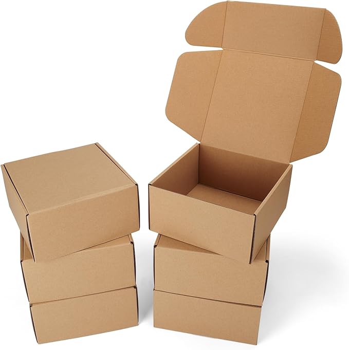 8x8x4 inch Shipping Boxes Set of 6 Brown, Inner Size 7.6x7.6x3.6 inch Cardboard Box Mailers for Small Business Packaging Mailing or Gift Wrapping Giving