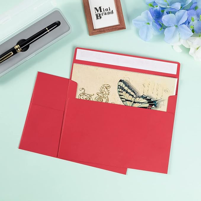 50 Pack 5 x 7 Envelopes Colored Self Seal for Wedding, Party Invitations, Greeting Cards, Announcements, Photos, 5.24 x 7.21 Inches (Red)