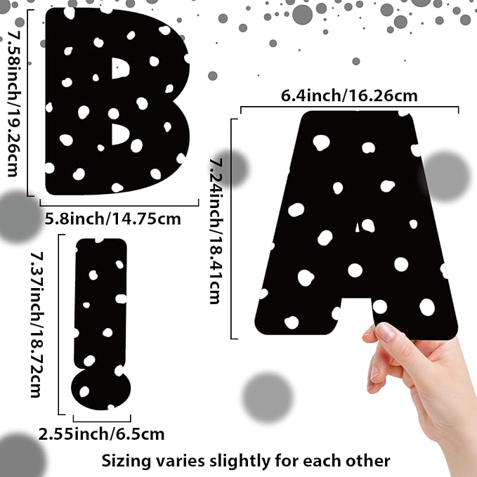 Qyeahkj 150 PCS Large 7" Font Bulletin Board Letters Punctuation Cutouts Combo Black Letters with White Polka Dots Border Decor Classroom Alphabet Poster for Bulletin Board Display Home School Wall