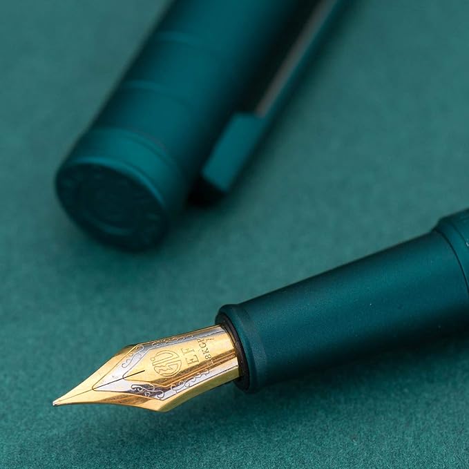 Asvine Dark Green Forest Fountain Pen Extra Fine Nib Classic Design with Converter and Metal Pen Case Set