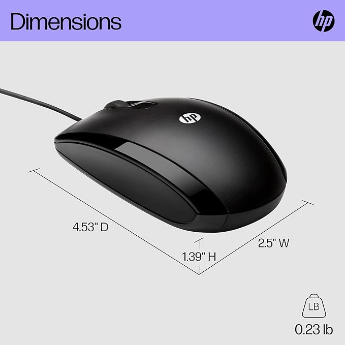 HP E5E76AA#ABA X500 - Wired USB Mouse for Windows PC Desktop, Laptop, Notebook, Mac, computerand Chromebook, for Righty or Lefty Use ,Black