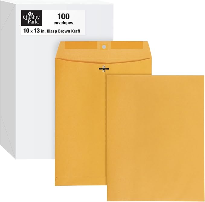 Quality Park 10" x 13" Clasp Envelopes, Heavy 32 lb Brown Kraft, Gummed Flap, 100/Box (QUA37797)