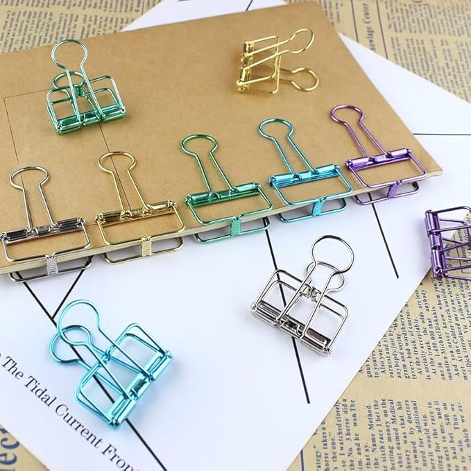 16PCS Metal Medium Binder Clips Hollow Binder Clip Metal Paper Clamps Binder Clips Decorative Tool for School Office Paperwork Multicolor (M)