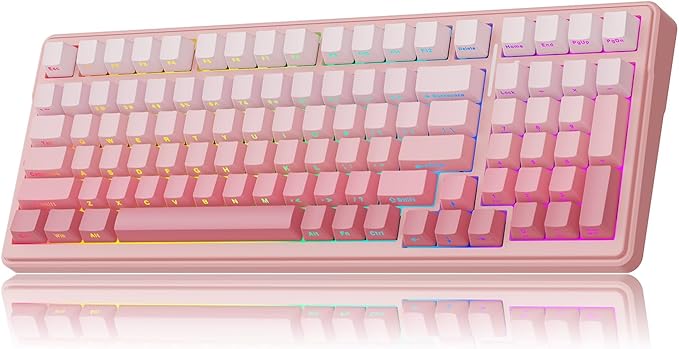 MechLands Aula F99 96% Wireless Gaming Keyboard, 8000mAh Battery, Creamy Gasket Mechanical Keyboard, BT/2.4GHz/USB-C, Hot-Swappable, Pre-lubed Linear Switch, Programmable RGB, Win/Mac (Pink Gradient)