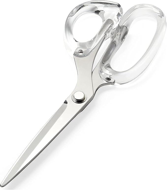 9” Stainless Steel Acrylic Scissors, Silver | Aesthetic and sharp all purpose scissors, Perfect for sewing, arts, and crafts, Stationery tools for office, and school