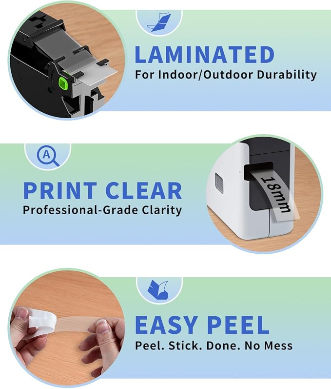 TZe-141 TZe141 TZ Tape 18mm 0.7 Laminated Clear Replace for Brother | Compatible P-Touch Label Tape 18 mm 3/4 Inch PT-D400 D610BT PT-P700BT Label Maker Tape Refills, 4 Pack