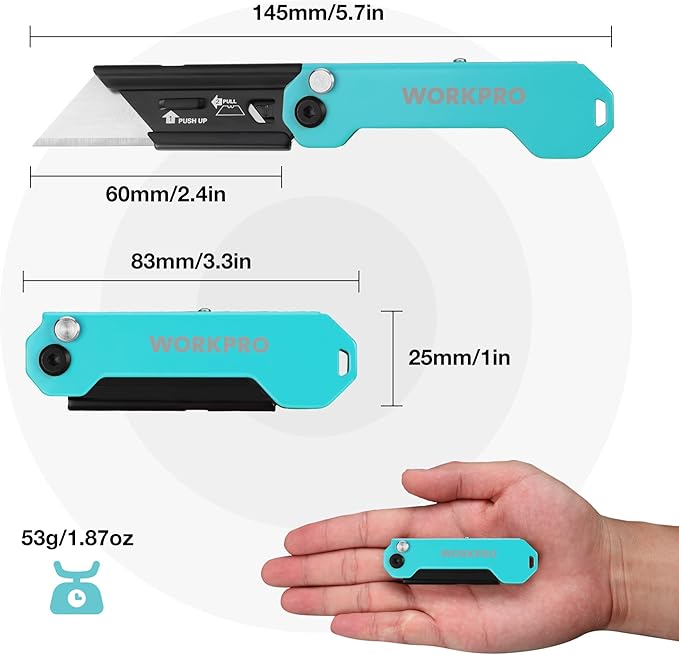WORKPRO EDC Folding Utility Knife, Mini Box Cutter with Quick Open Axis Lock, Quick Change Blade Razor Knife, Foldable Small Pocket Knife with Belt Clip